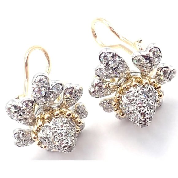Tiffany & Co Schlumberger Cones And Petals 18k Gold Platinum Diamond Earrings - Picture 12 of 12